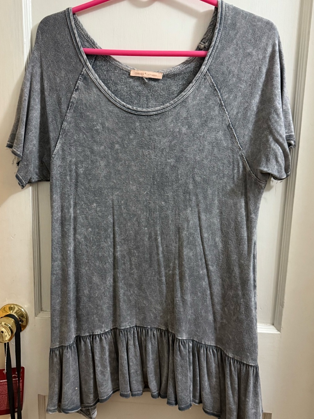 Gibson Latimer Super Soft Washed Gray Ruffle-Hem Tunic